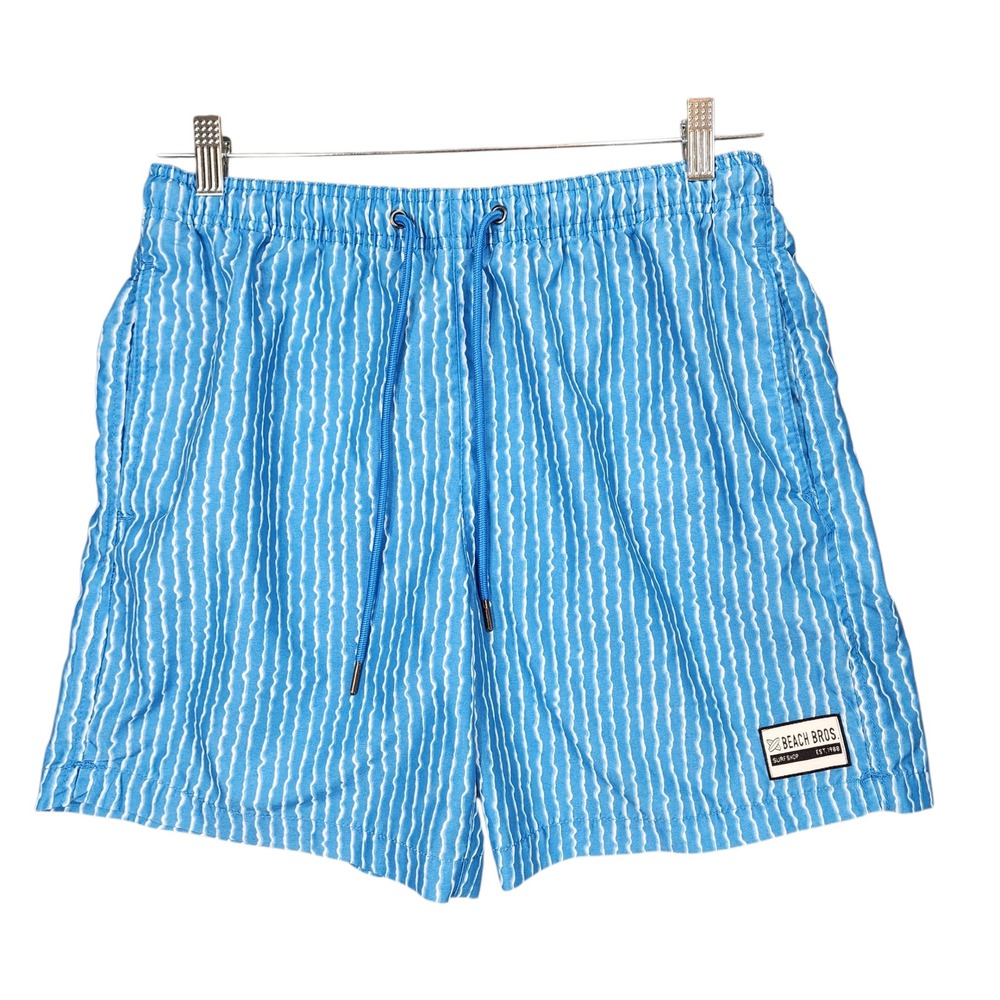 Vtg Beach Bros Mens sz M Swim Trunks Shorts Blue White Stripe Surfer Beach Retro